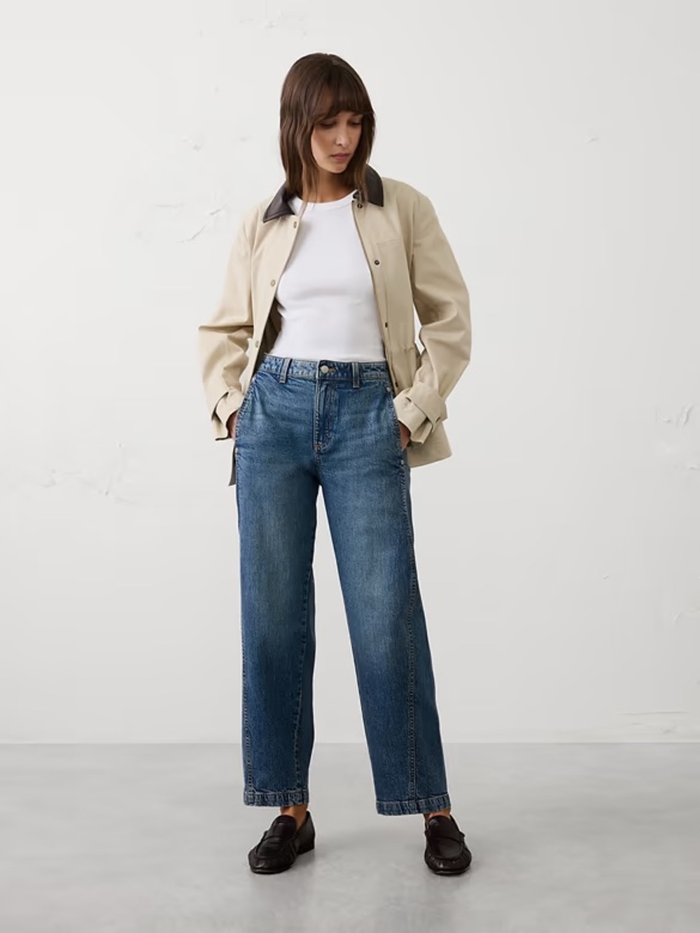 NWT Banana Republic Barrel Leg Mid-Rise Seamed Medium Wash Jean